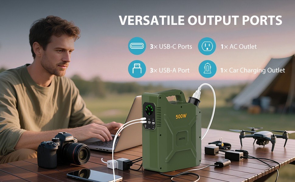 ANTPO 500W Portable Power Station Backup Power Supply Bank for Camping Blackout