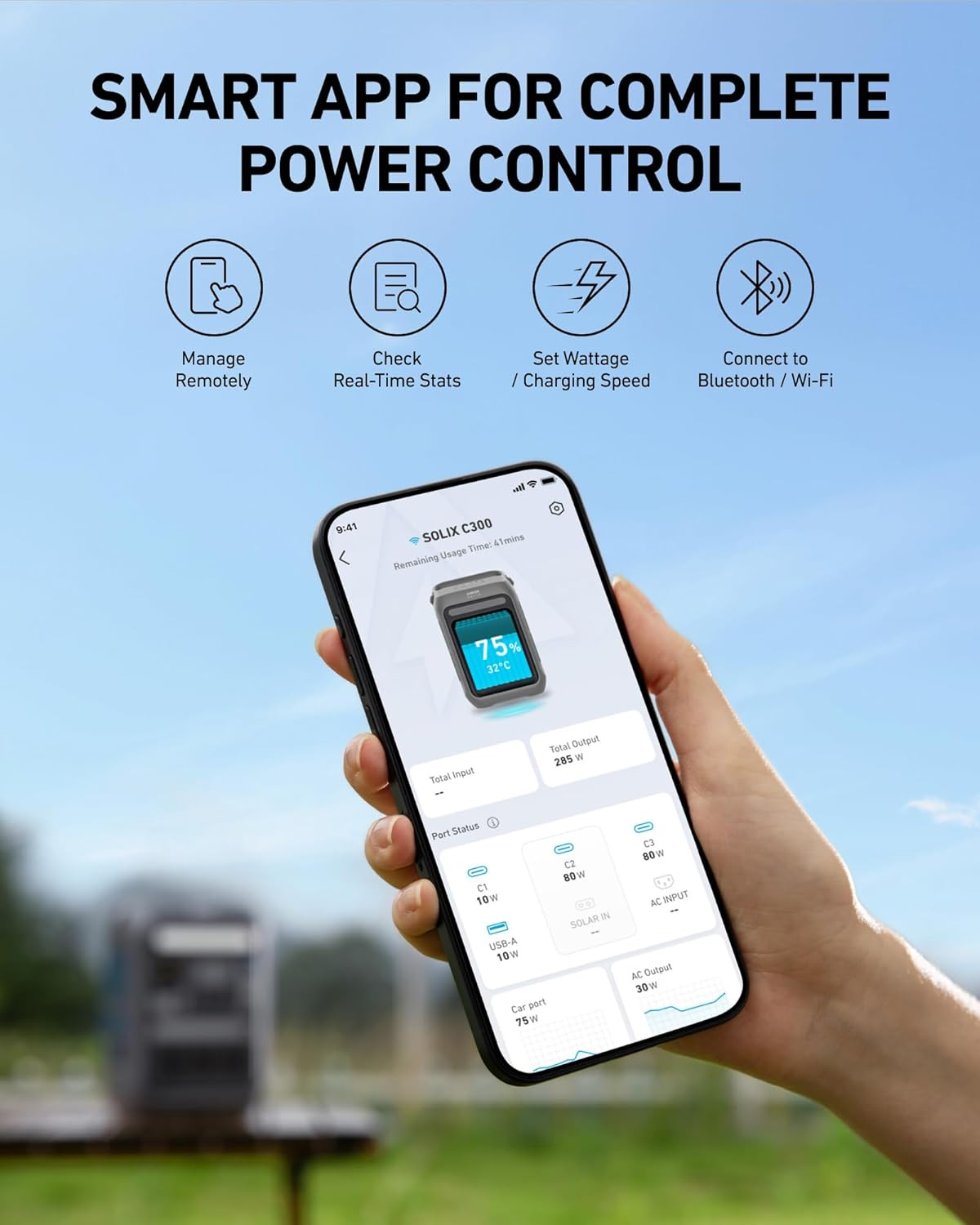 Portable Power Station SOLIX C300, 288Wh Lifepo4 Battery, 300W (600W Surge) Sola