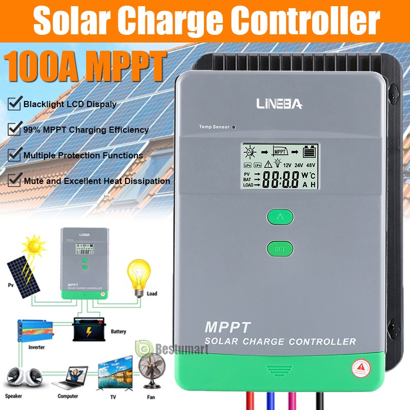 12V/24V 100A MPPT Solar Panel Battery Regulator Auto Charge Controller Dual USB