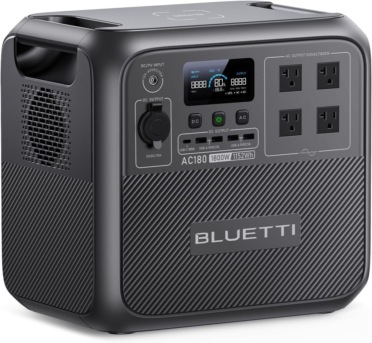 BLUETTI AC180 1152Wh 1800W Portable Power Station Generator for Outdoor Camping