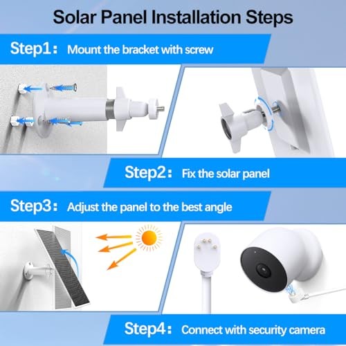 Solar Panel for Google Nest Camera, Upgraded Solar Power Charger for Google