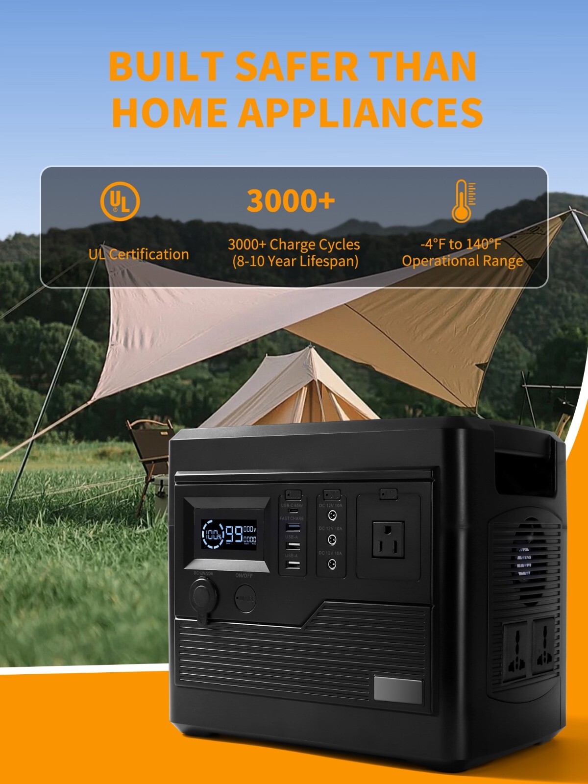 1000W Power Station – 1000Wh, 220V AC Outlet, Camping/RV, Emergency Use
