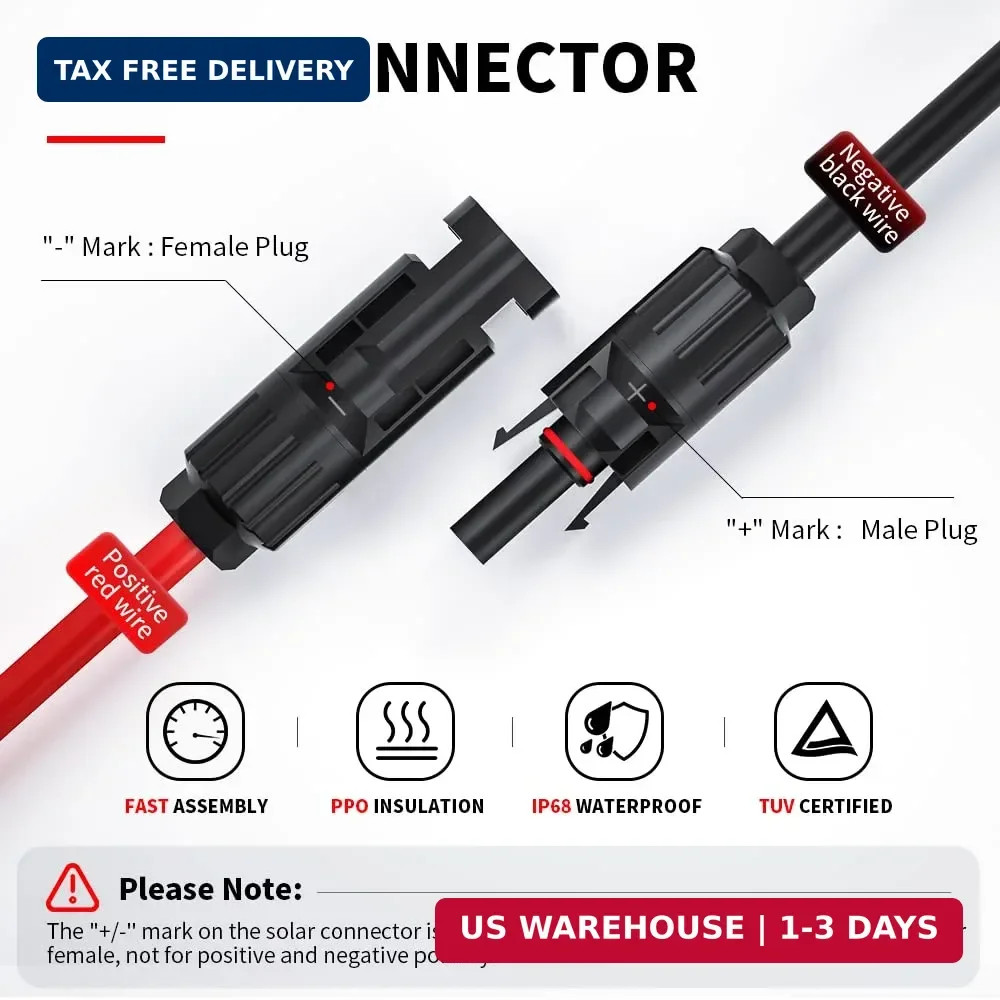 ELECTOP 10AWG Solar Panel Cable Connector Kit, Compatible with Solar Connector a