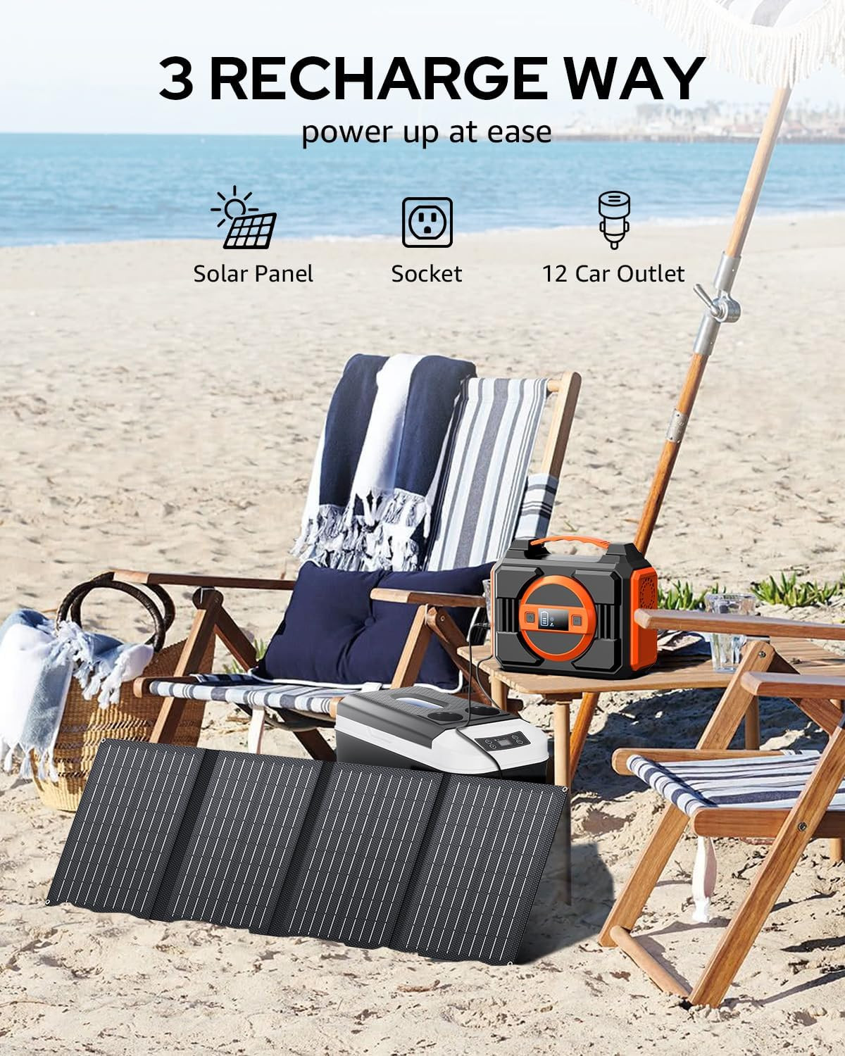 Portable Power Station 300W, Outdoor Solar Generator Backup Battery Pack 220Wh/6