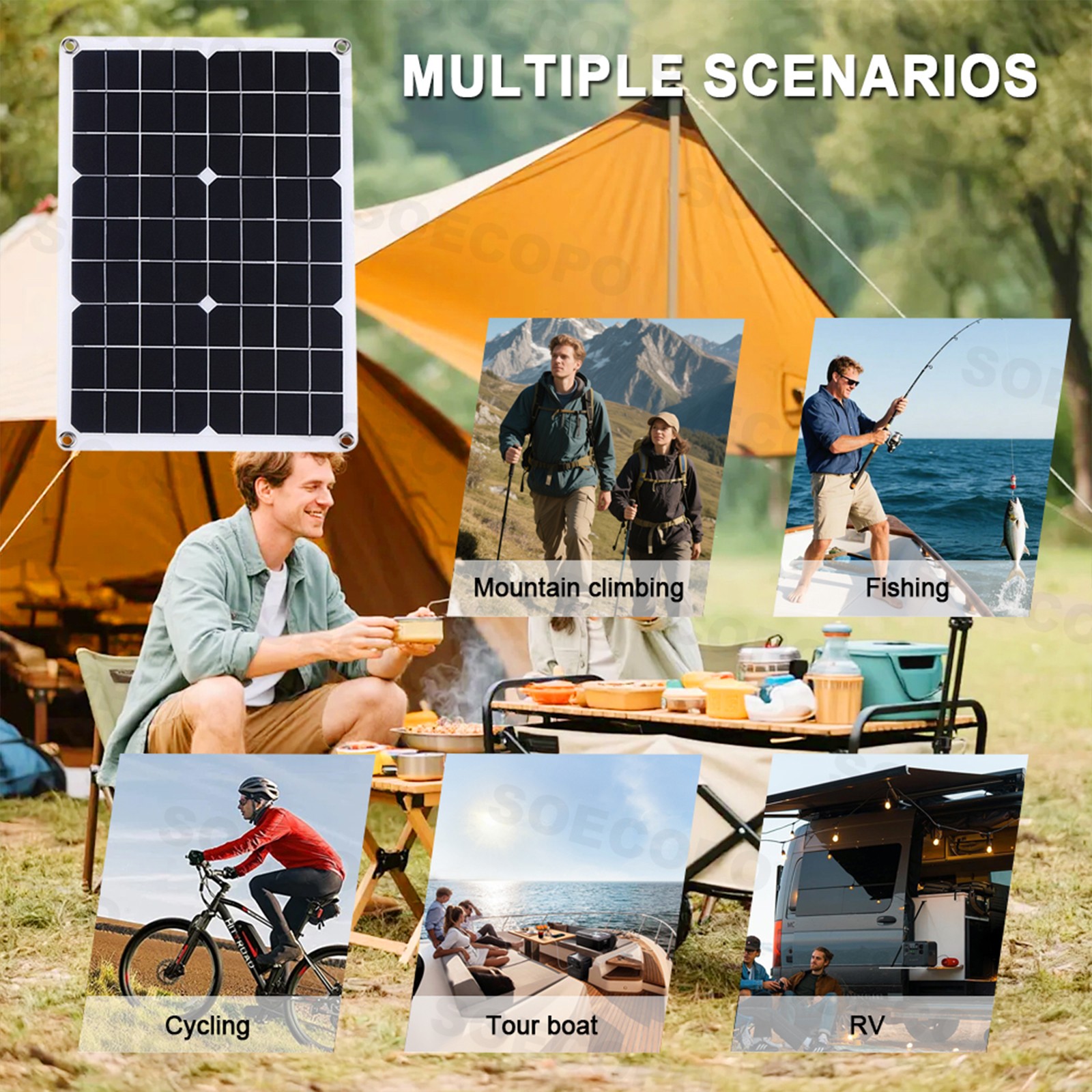 4x500W Solar Panels-100A Controller+Y-Cable+Suction Cups for Home/Outdoor Powegu