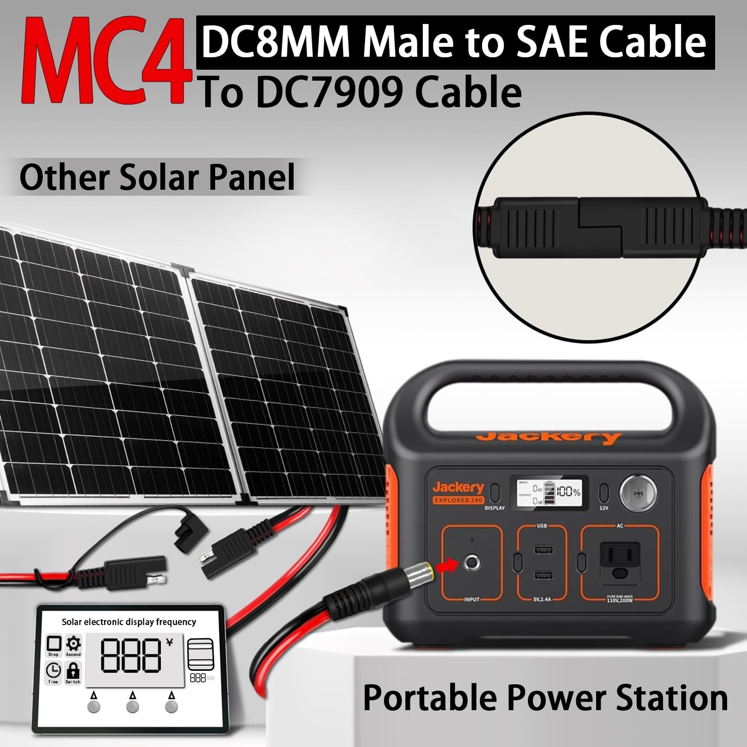 Heavy Duty 6FT SAE to DC8mm Adapter with Polarity Reverse for Solar Generators