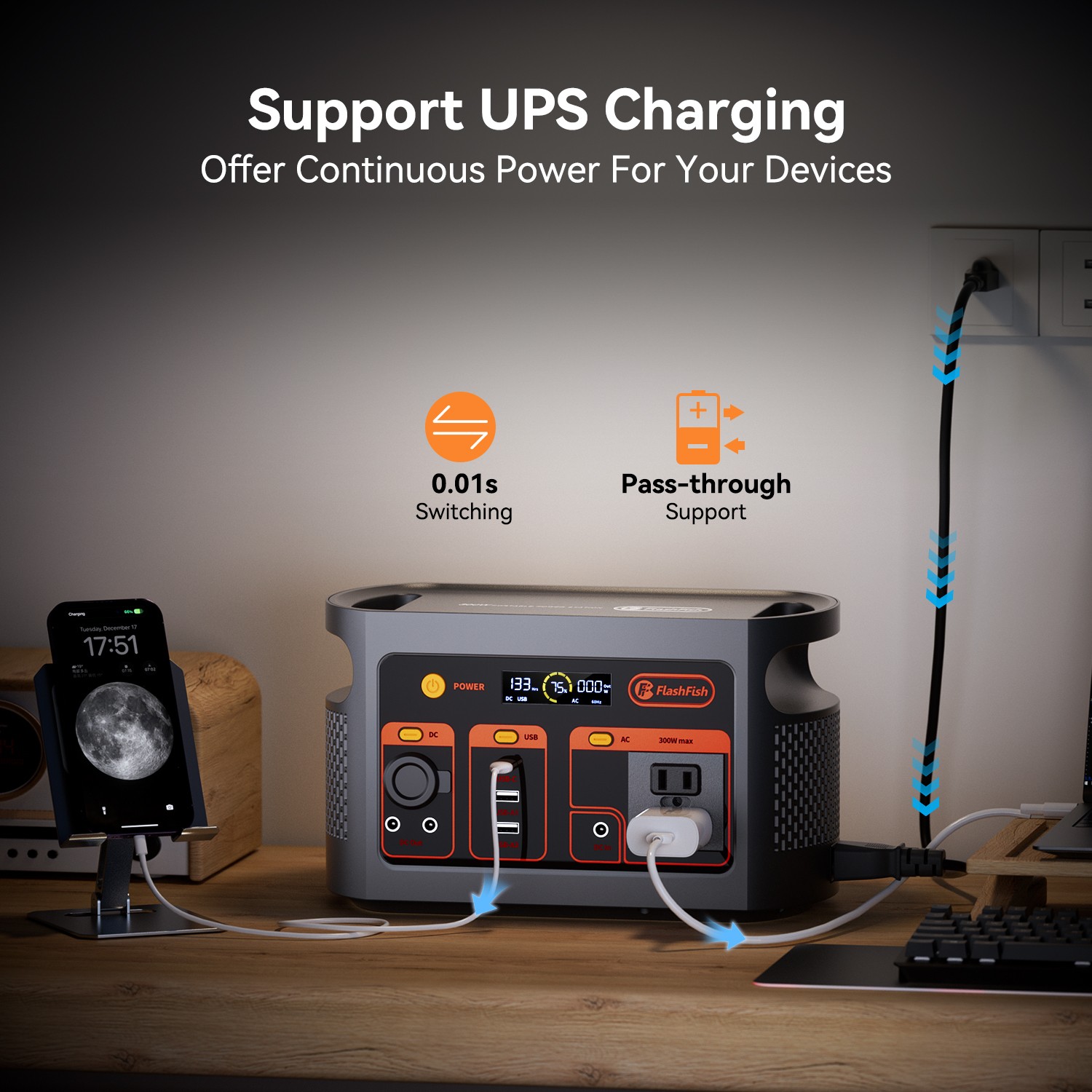 FlashFish 300W Portable Power Station Generator LiFePO4 Optional 60W Solar Panel