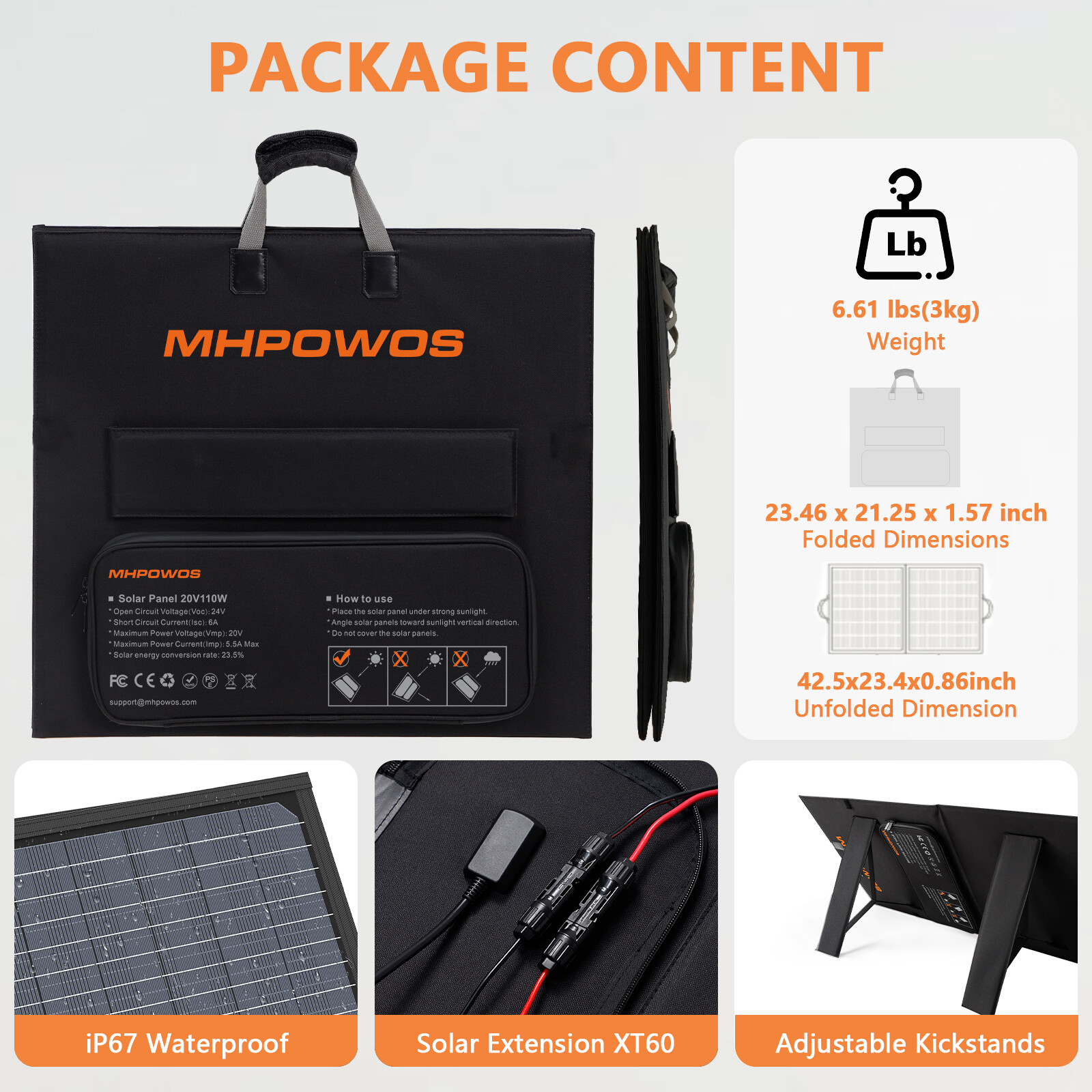MHPOWOS 220 Watt Portable Solar Panel, 23.5% High Conversion Efficiency for Camp