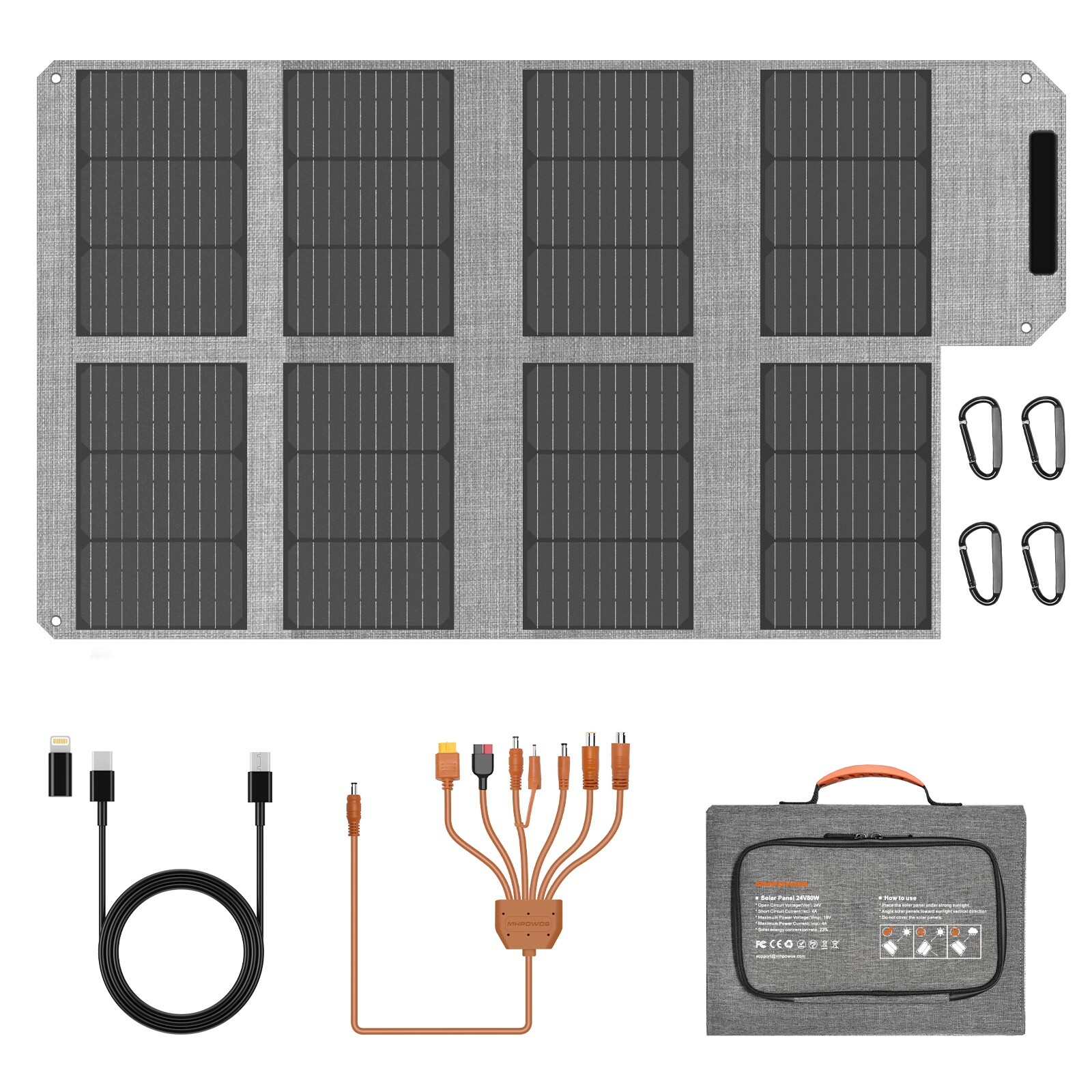80W Portable Solar Panel Foldable Monocrystalline Solar Panel Charger Camping RV