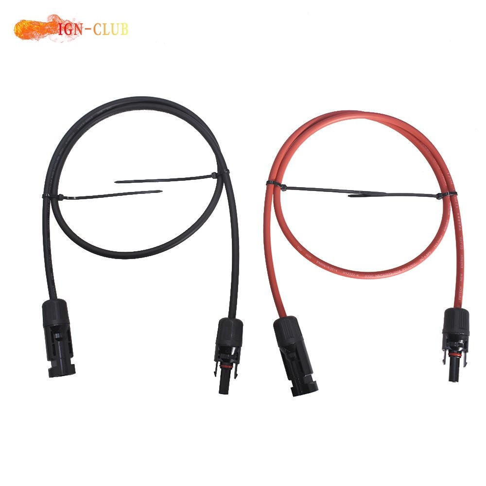 1 Pair 3FT Durable Solar Panel Extension Cable Wire Connector 10 AWG Black+Red