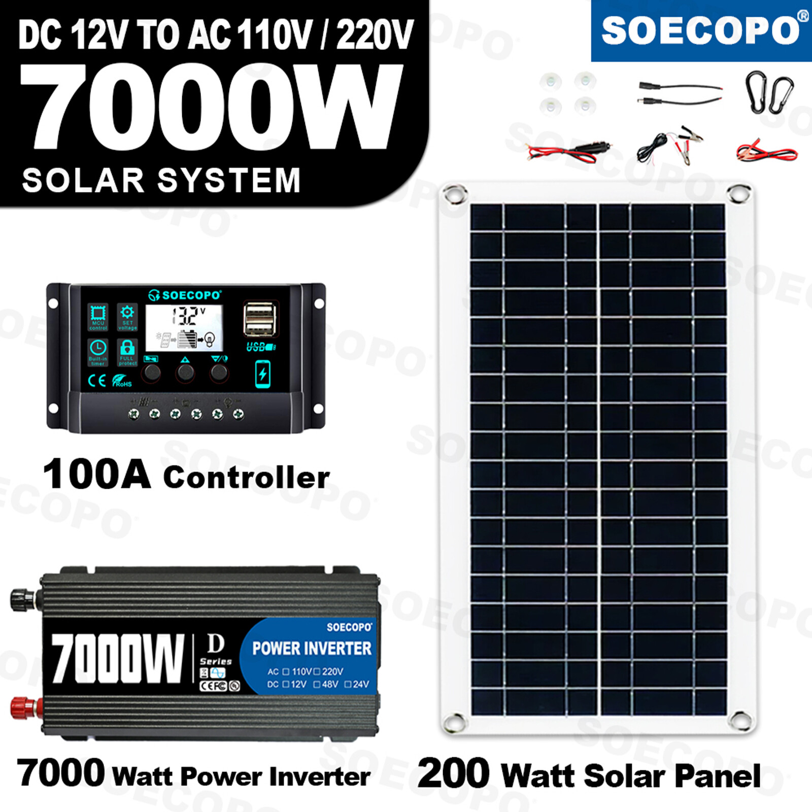 6000W-Complete Solar Panel Kit Solar Power Generator 100A Home 110V/220V SystRB