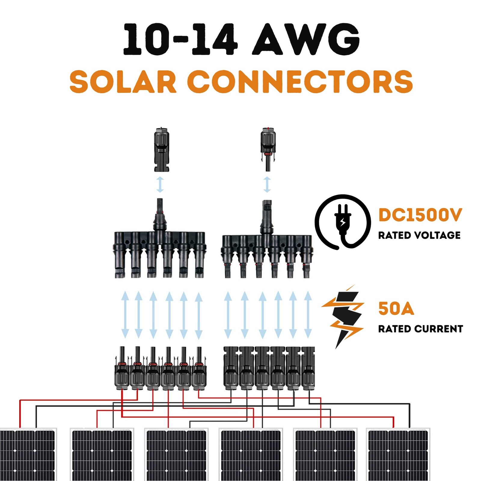 Solar Panel Connector 1to2, 1to3, 1to4, 1to5, 1to6 (1T6)