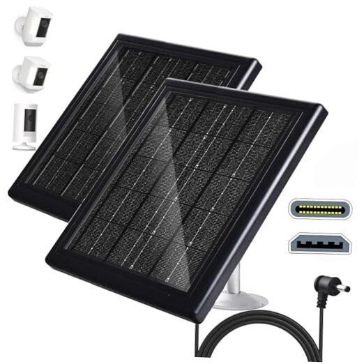 Ring Camera Solar Panel 5V 5W Outdoor Solar Battery Charger for 2 Pack Black