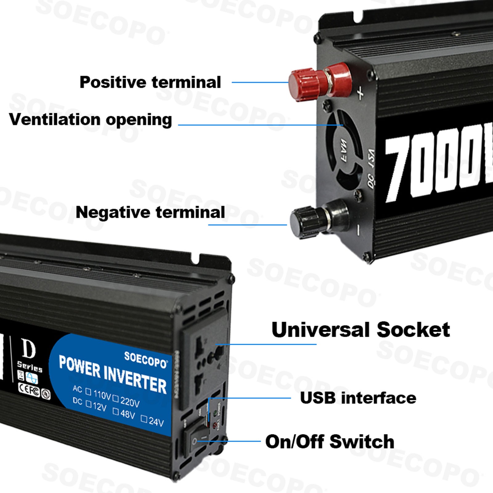 SOECOPO 7000W Peak Solar System Kit 12V To 110V 220V Inverter Generator