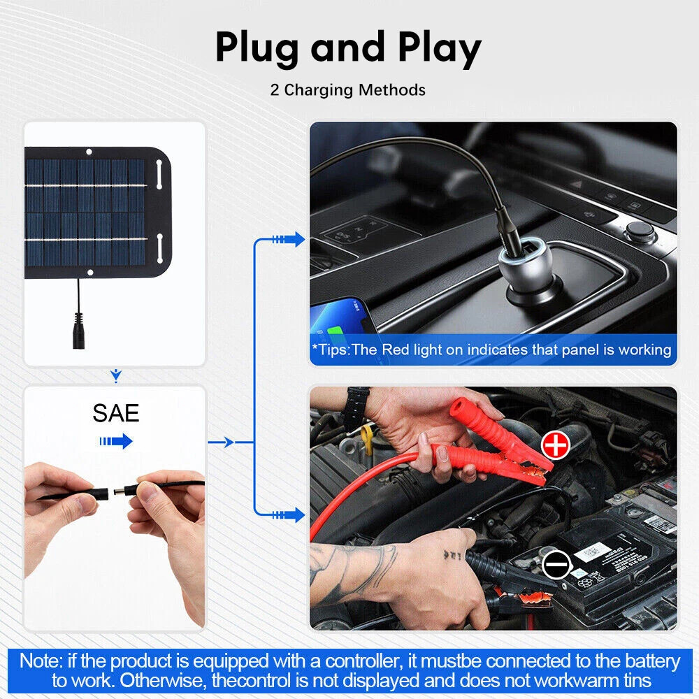 30W Solar Panel 12V Trickle Charger Battery Charger Kit Maintainer Boat Car RV