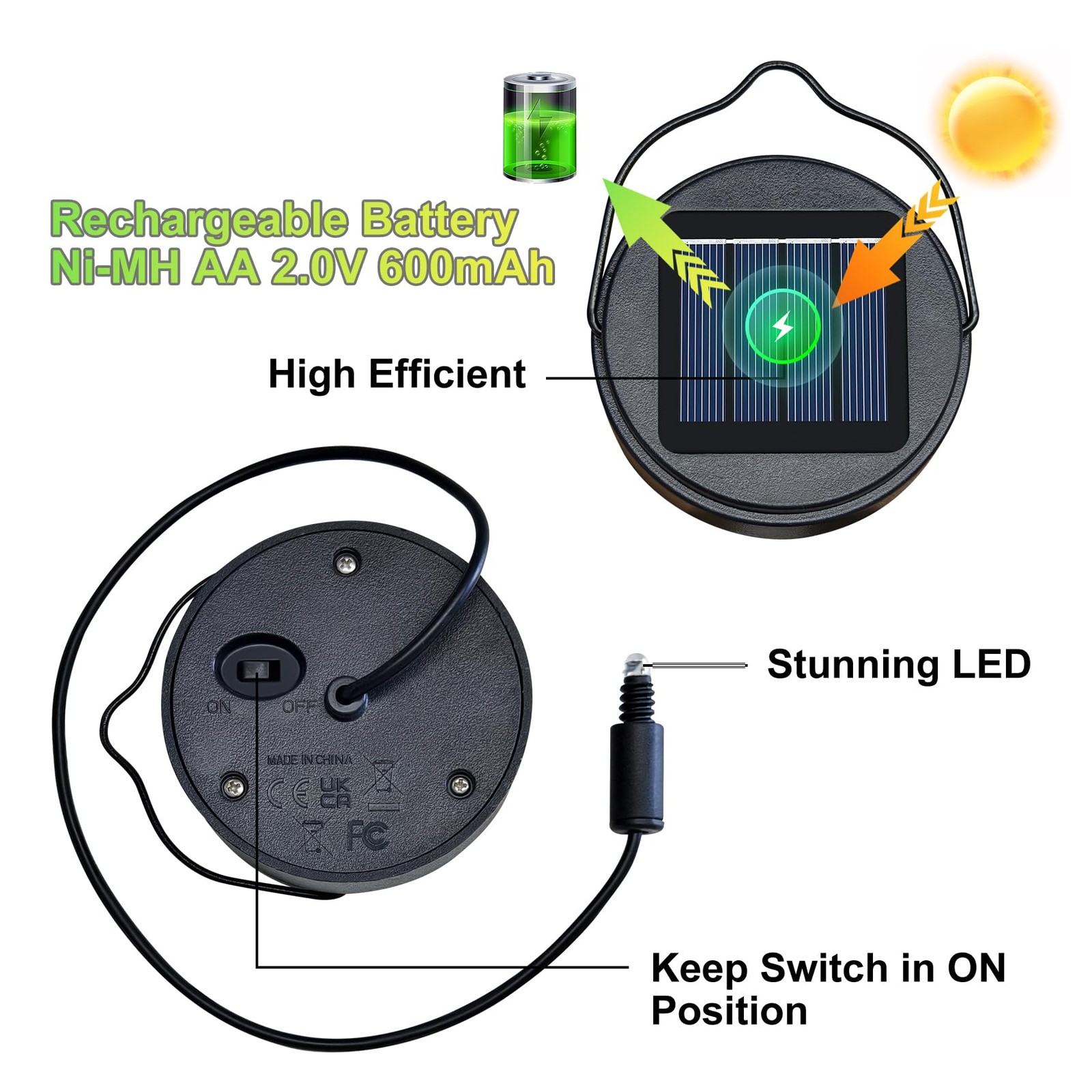 2Pack AA 600Mah Solar Lights Top for Outdoor Lantern Lights Waterproof for Ga…