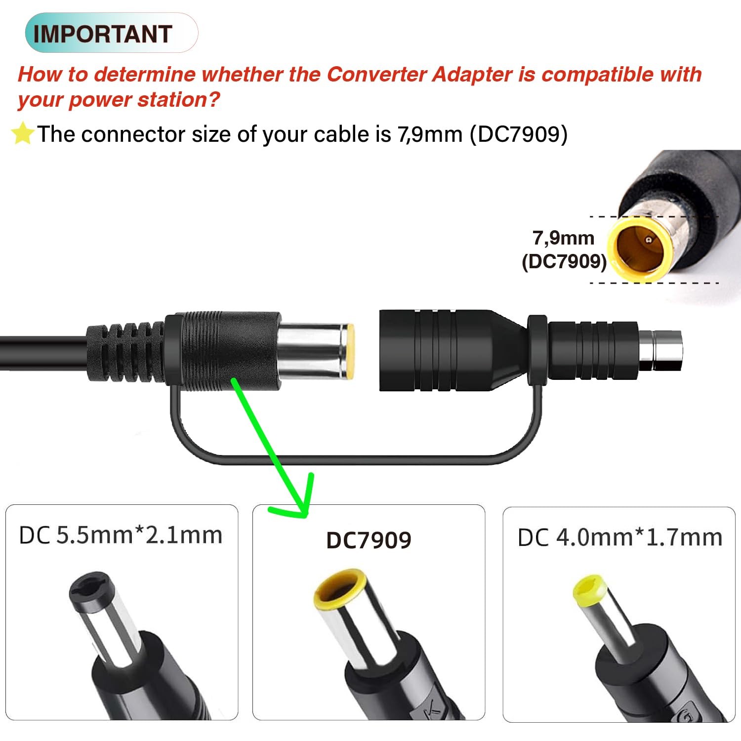 8Mm DC7909 Connector to DC8020 Adapter for Solar Panel RV Portable Power Station