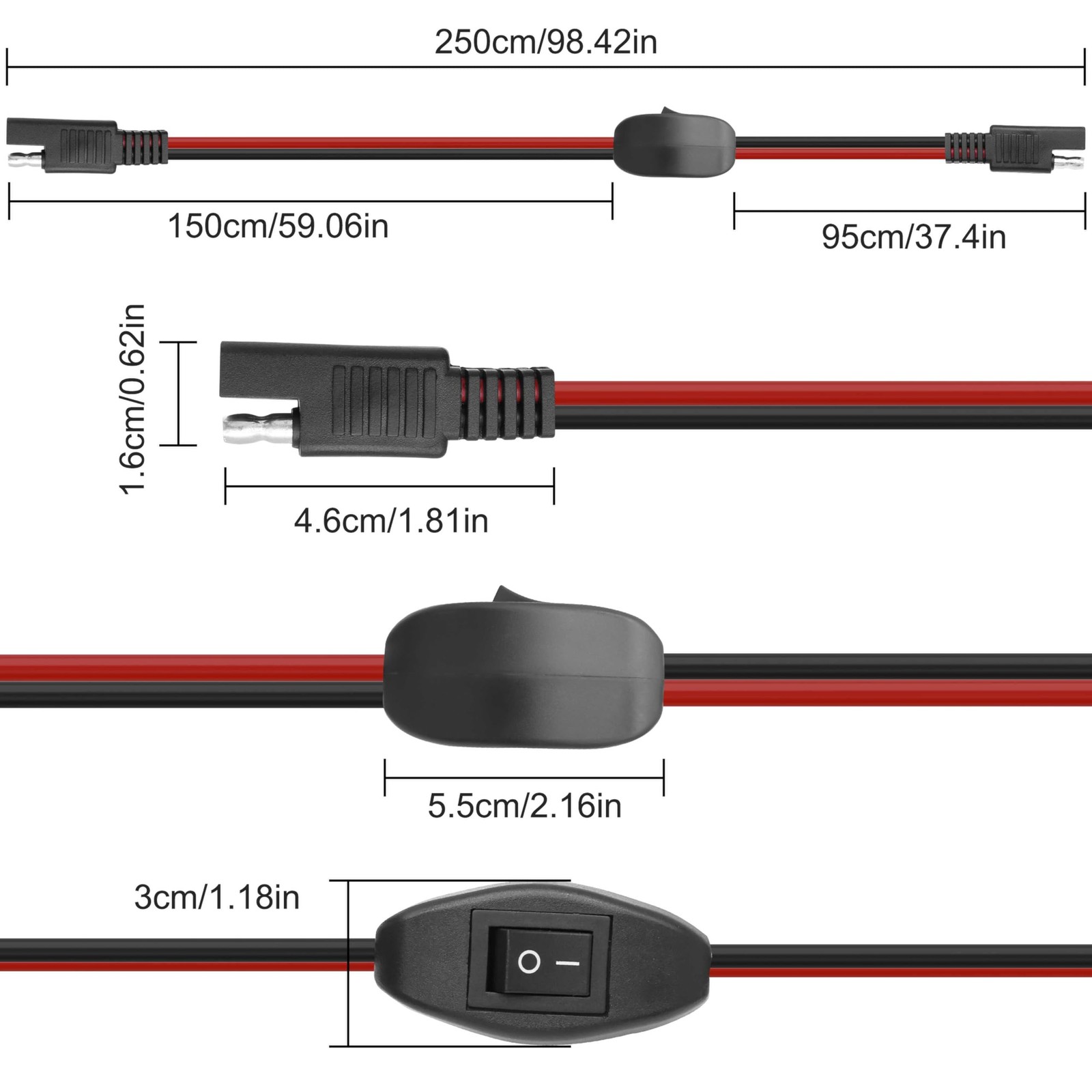 SAE Extension Cable with ON/Off Switch 14AWG Solar Power Cable Wire Harness Q…