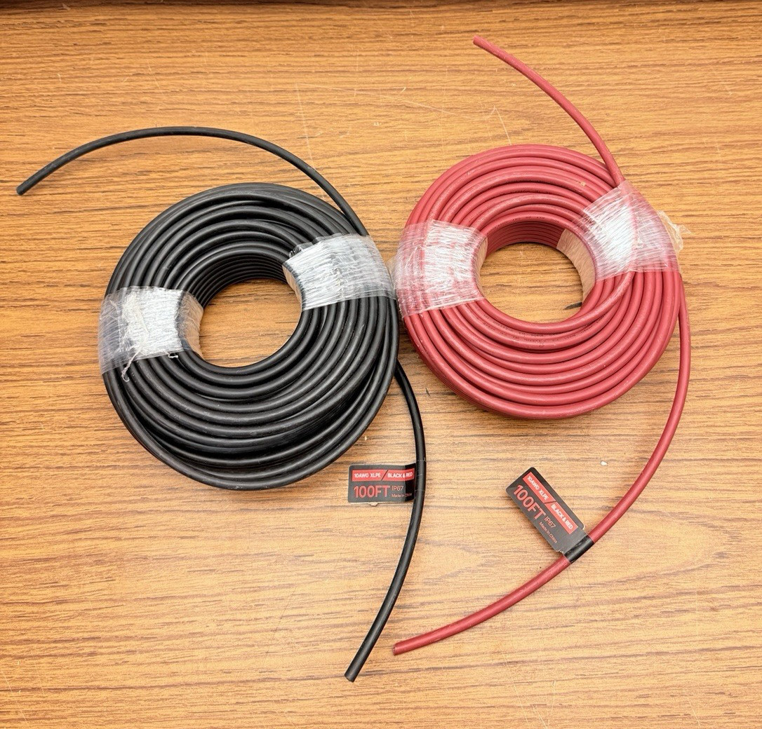 VEVOR Solar Panel Extension Cable 100 Ft Black + Red 10 AWG XLPE