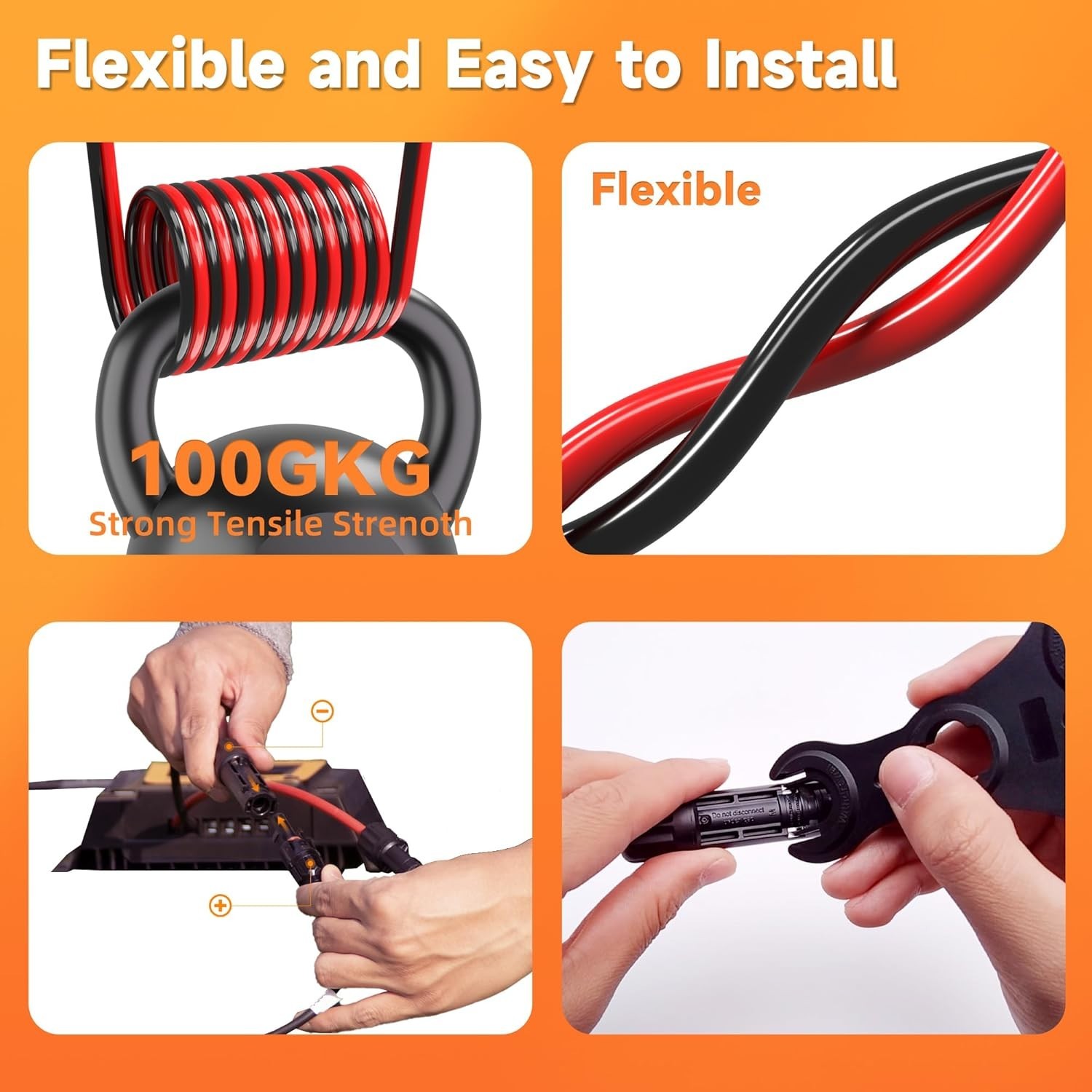10AWG SunPower Solar Extension Cable with Waterproof Connectors, 6ft