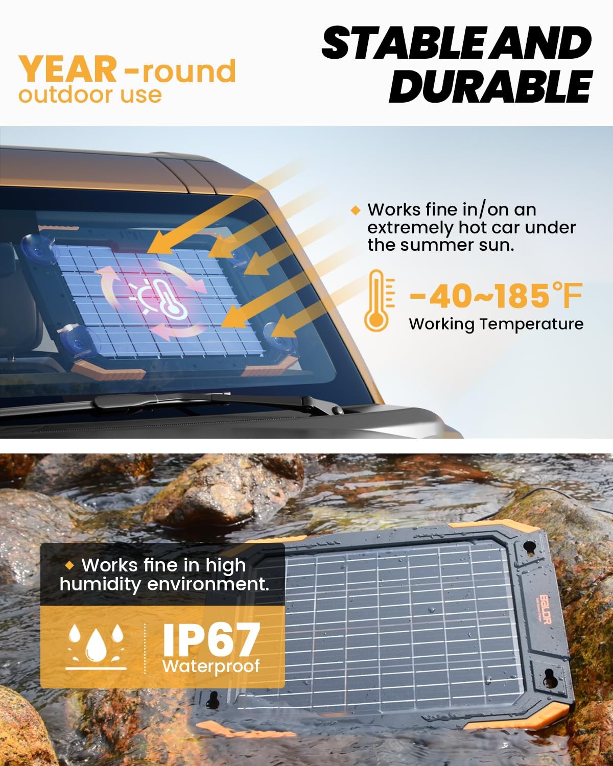 12V Solar Battery Charger, 13W Waterproof Dual Sided Battery Maintainer, IP67…
