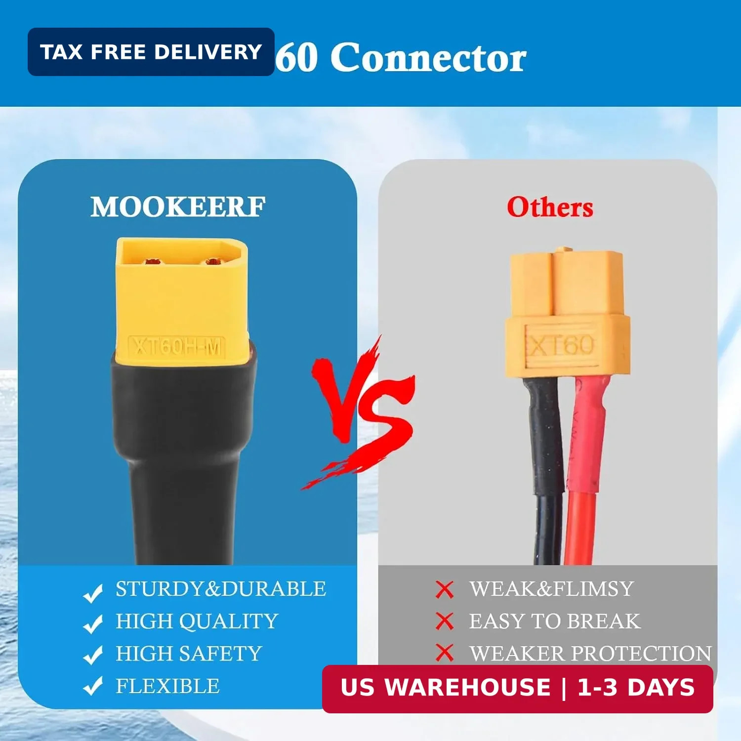 MOOKEERF XT60i to XT60 Extension Cable 10AWG 3FT XT60i Female to XT60 Male Conne