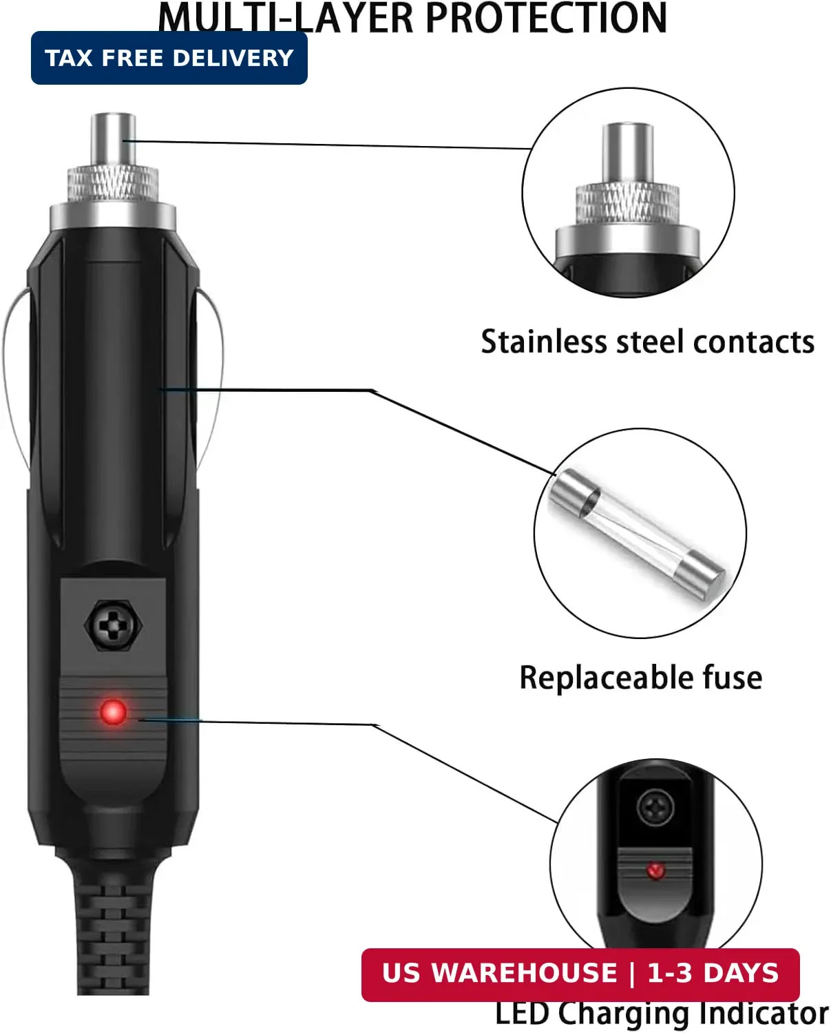 10-Foot Portable 12V XT60 Car Charger, for Bluetti EB55, Anker 757/767, Ecoflow