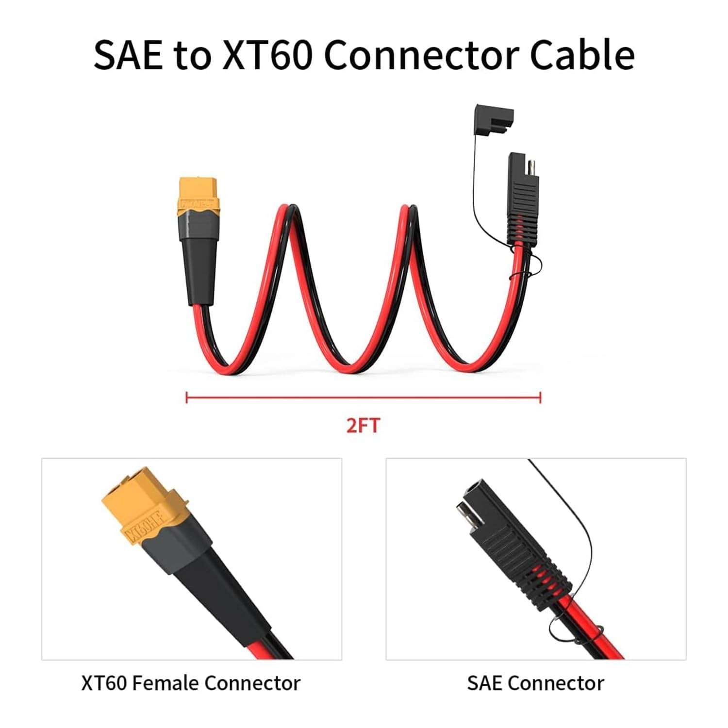 Extension Cable 10AWG XT60 to SAE Connector 2FT with SAE Polarity Reverse