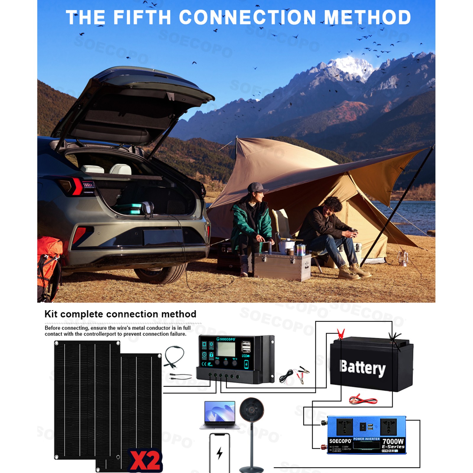 7000W Solar Kit | Sine Wave Inverter+2High-Conversion Solar Panels+100A Charger