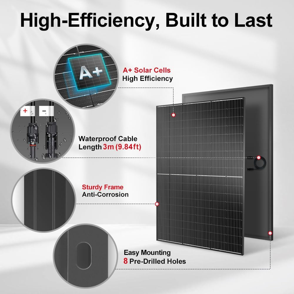 400W 31V Mono Solar Panel – Works for 12V/24V Systems, Equipped with 9.84Ft MC4