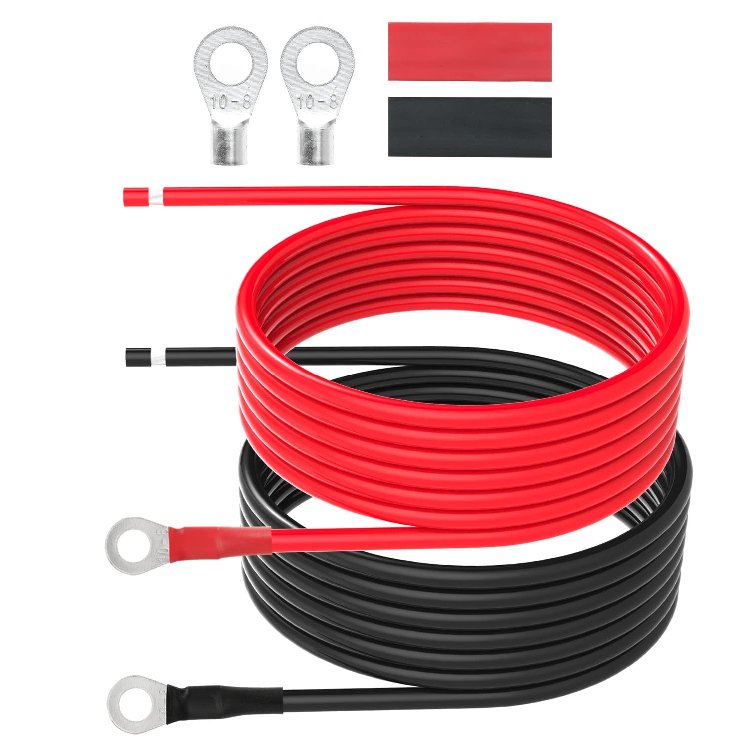 8 AWG Battery Cables – 10FT Tinned Copper Solar Panel Wire with 5/16” Lugs for