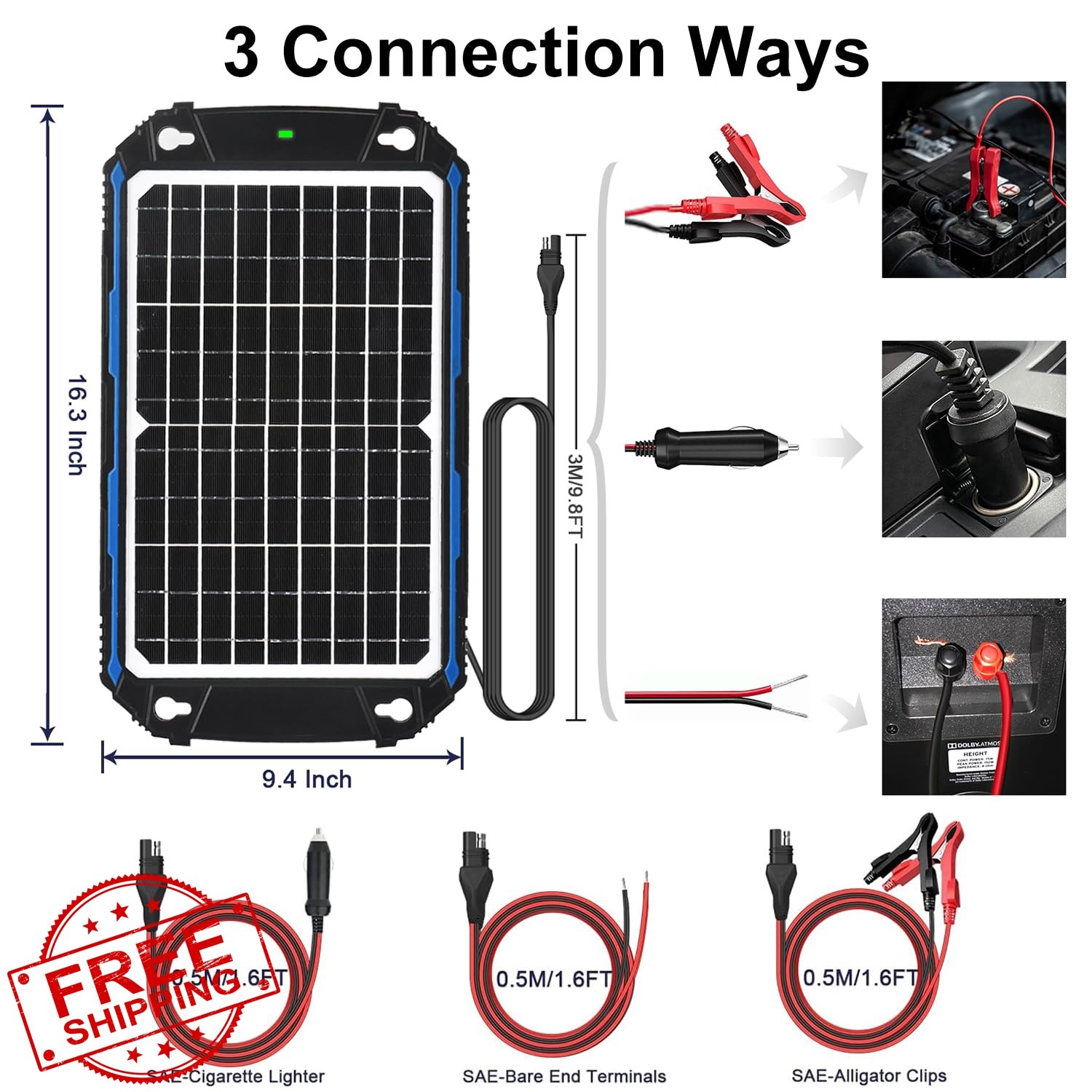 SUNER POWER 12W 12V Solar Battery Charger Maintainer Pro