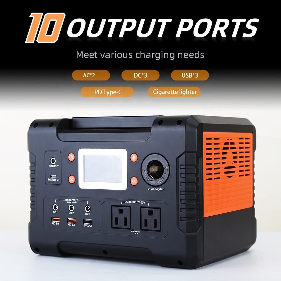 Orange 600W Outdoor Portable Lithium Battery Solar Power Bank Station Camping