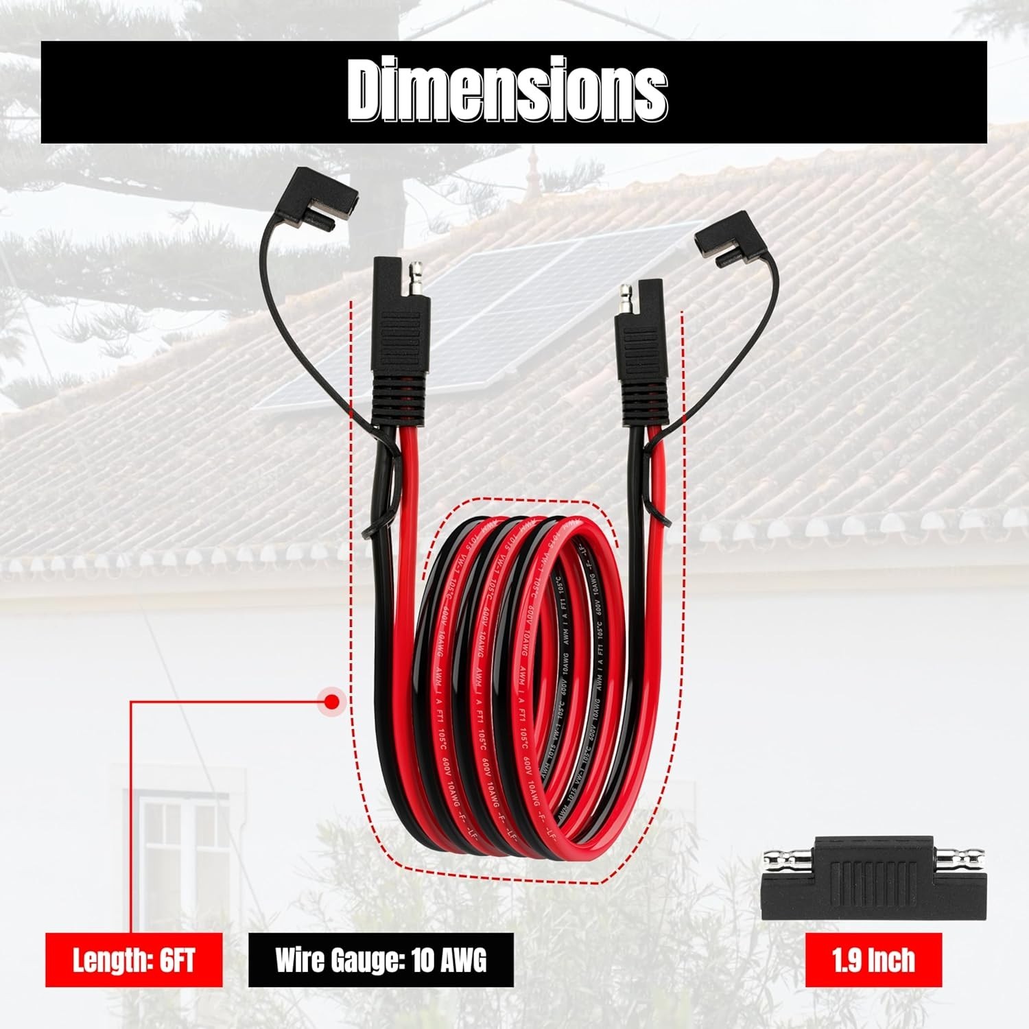 6FT 10AWG SAE Extension Cable, SAE Connector Cable Quick Disconnect