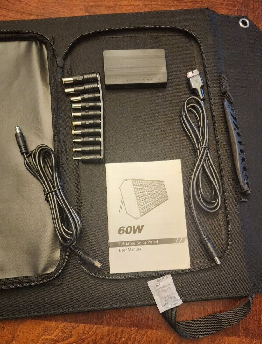 Powkey 60W Foldable Solar Panel with 18V DC Output S60, Camping, Emergency Power