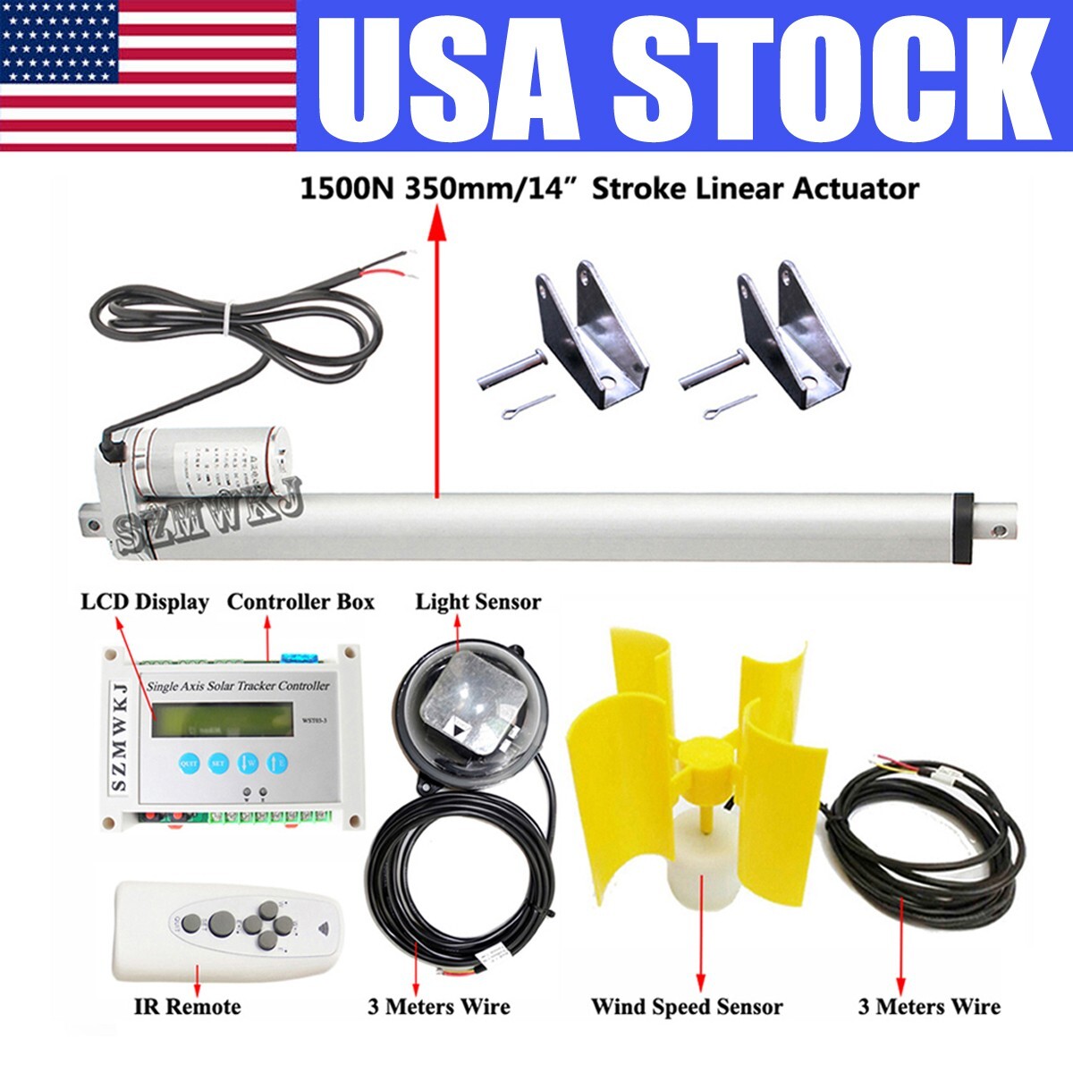 DIY Single Axis Solar Tracking Tracker-14″ Linear Actuator Anemometer System SJ