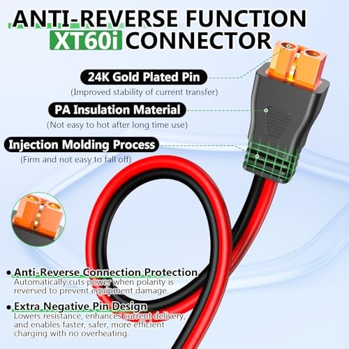 Solar to XT60i Extension Cable 10AWG 10FT XT60i Female to Male 10AWG-10FT