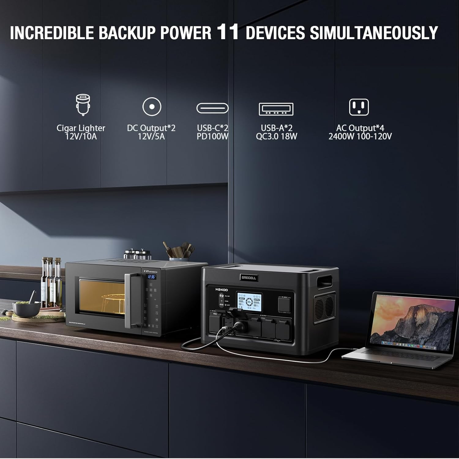 Portable Power Station 2400W, 1843Wh Lifepo4 Solar Generator UPS Home Battery Ba