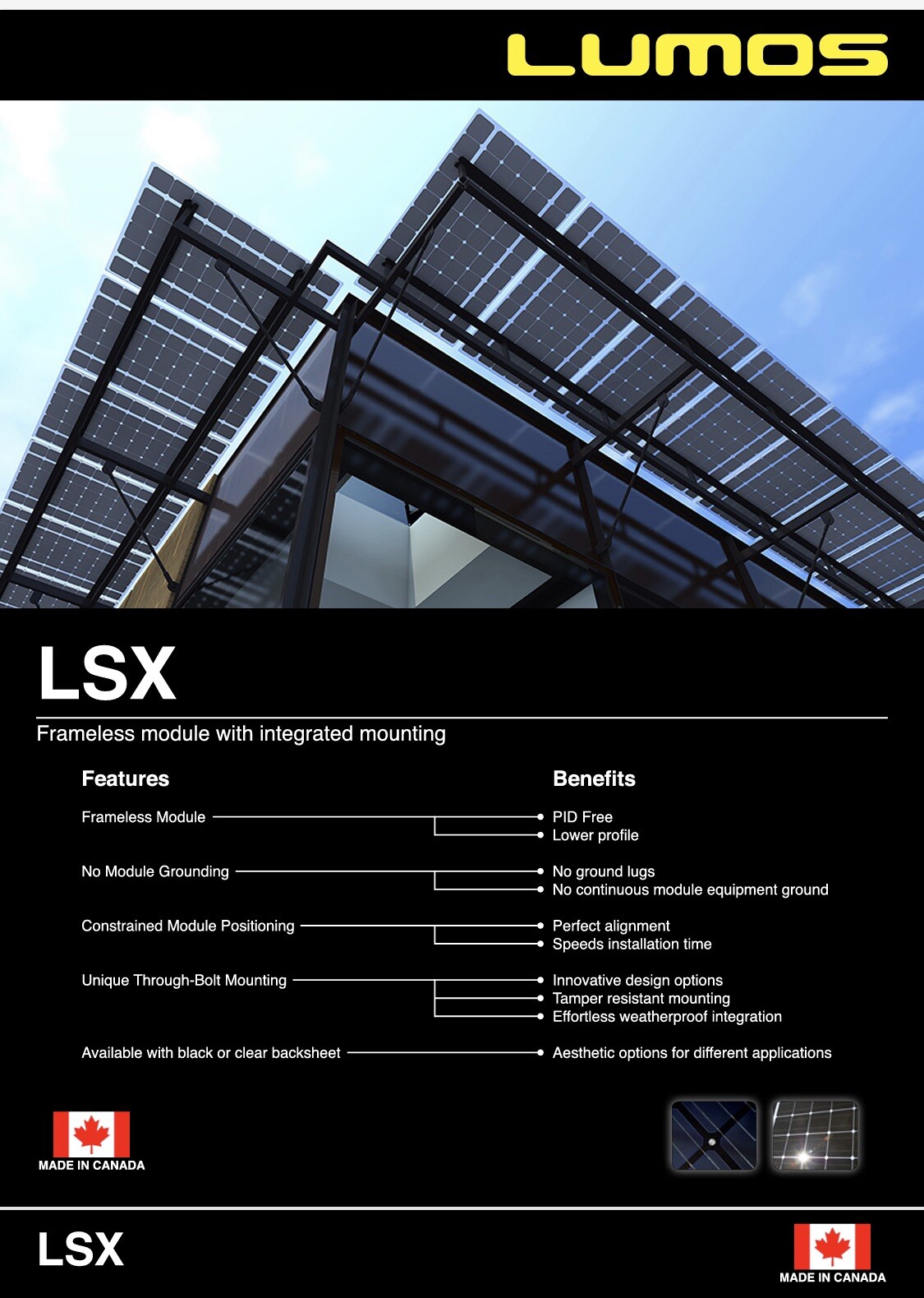 LUMOS LSX 250w Glass – Frameless Solar Panels – Quantity (20)