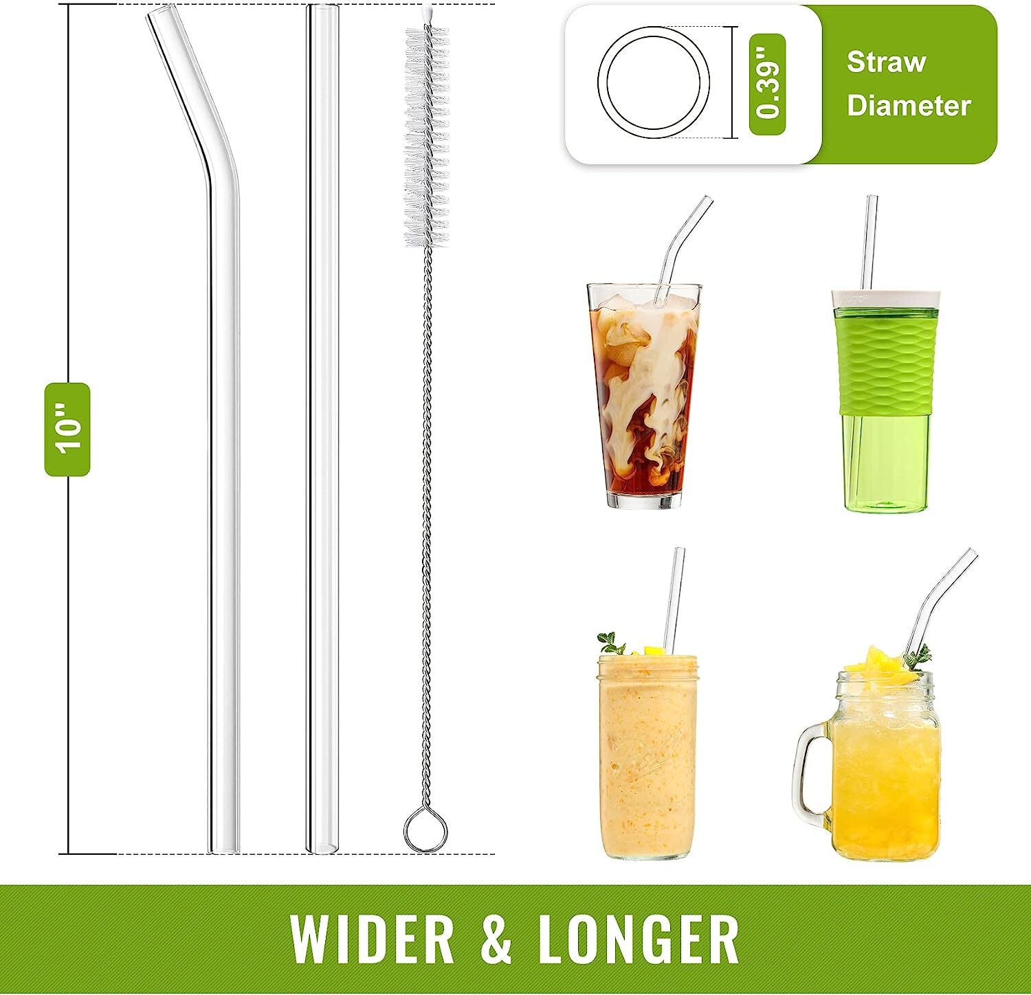12-Pack Reusable Glass Straws, Clear Glass Drinking Straw, 10”X10 MM, Set of 6