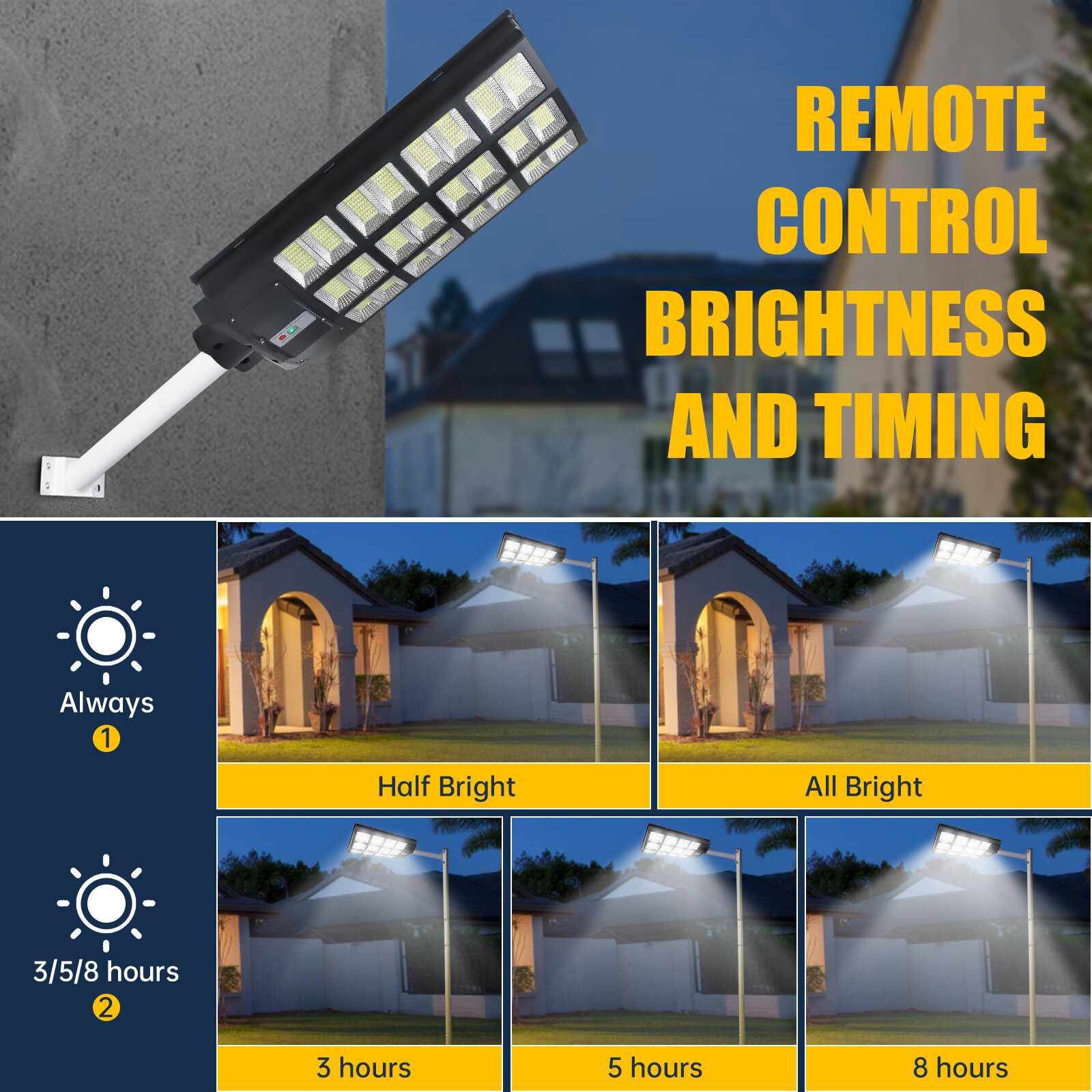 Solar Street Light 1600W Super Bright Dusk to Dawn Pole Sensor+Radar+Remote