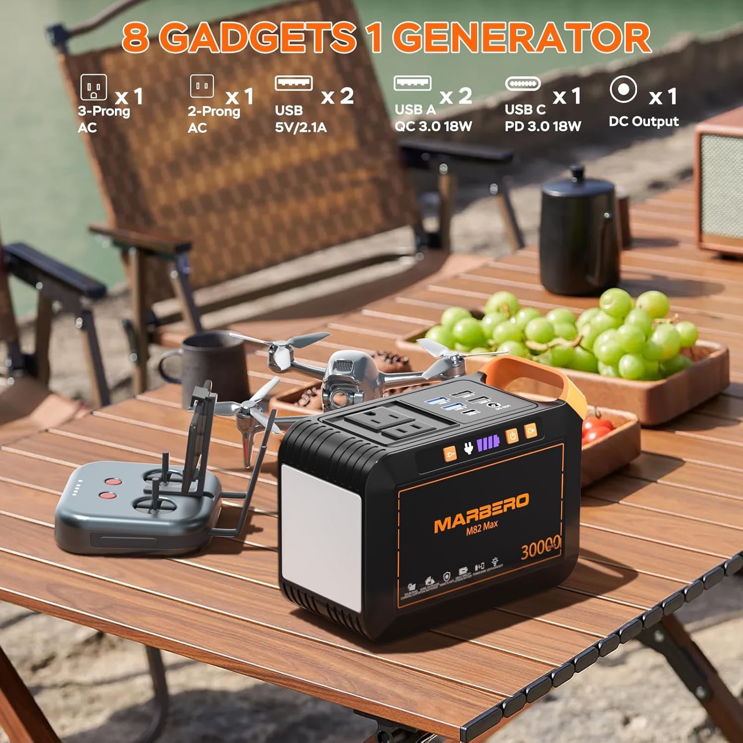 Marbero Solar Generator 111Wh Portable Power Station 30W Panel Included Backup