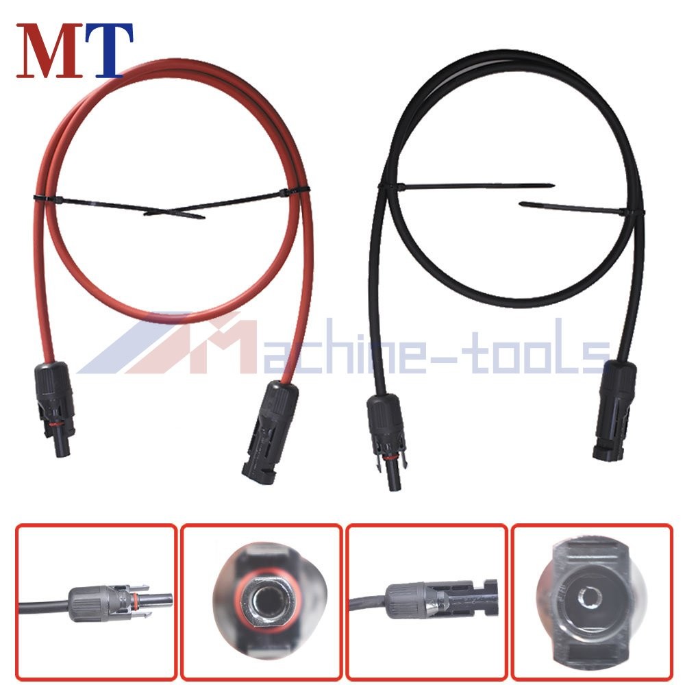 1 Pair Black + Red Solar Panel Extension Cable Wire Connector 3 Feet 10 AWG