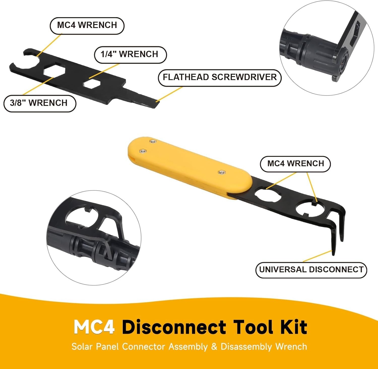 Universal MC4 Disconnect Tool Metal Solar Connector Wrench for Assembly and