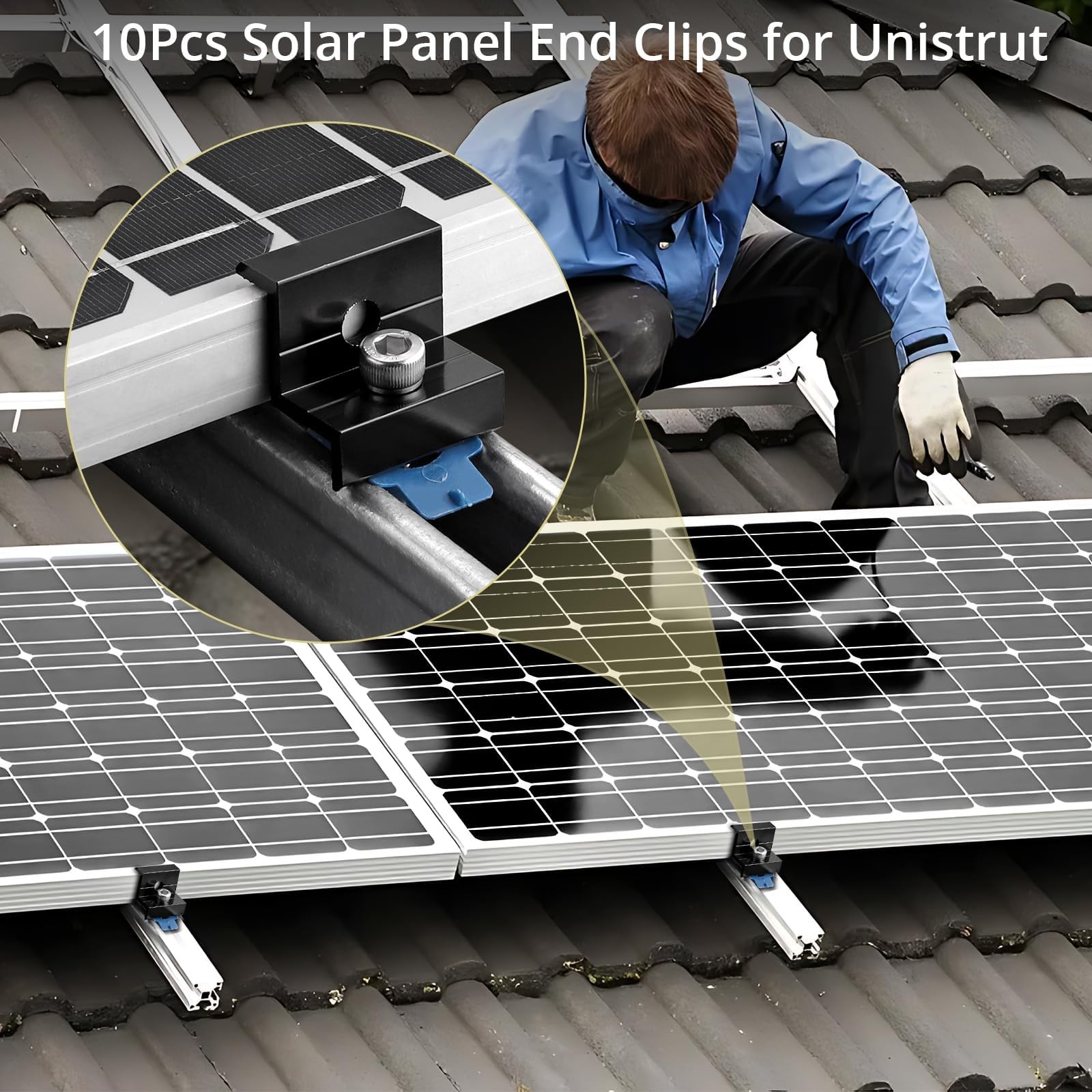10pcs Solar Panel End Clamp for Standard Unistrut, Aluminum 30mm/35mm Solar P…