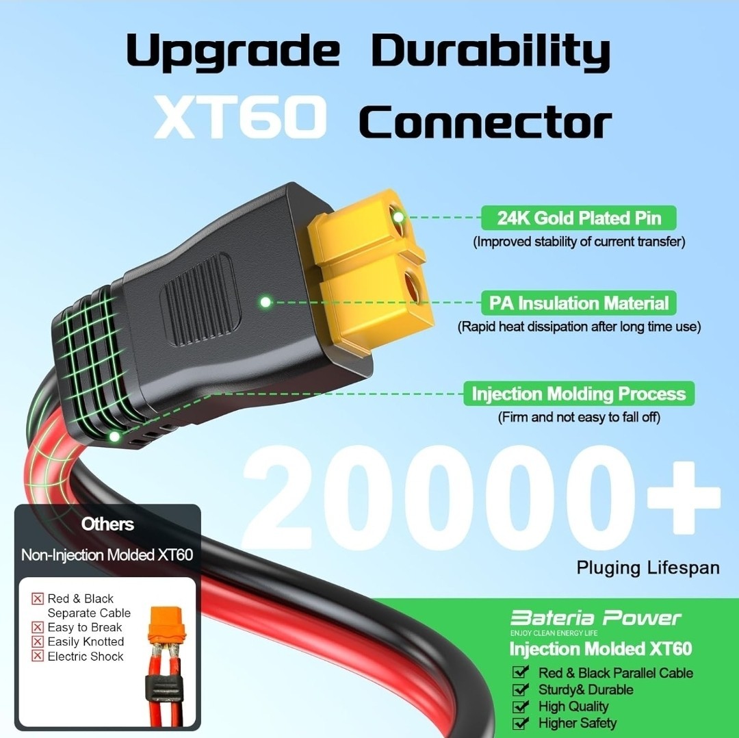 Solar to XT60 Charge Extension Cable with Solar Connectors Caps / 100 FT