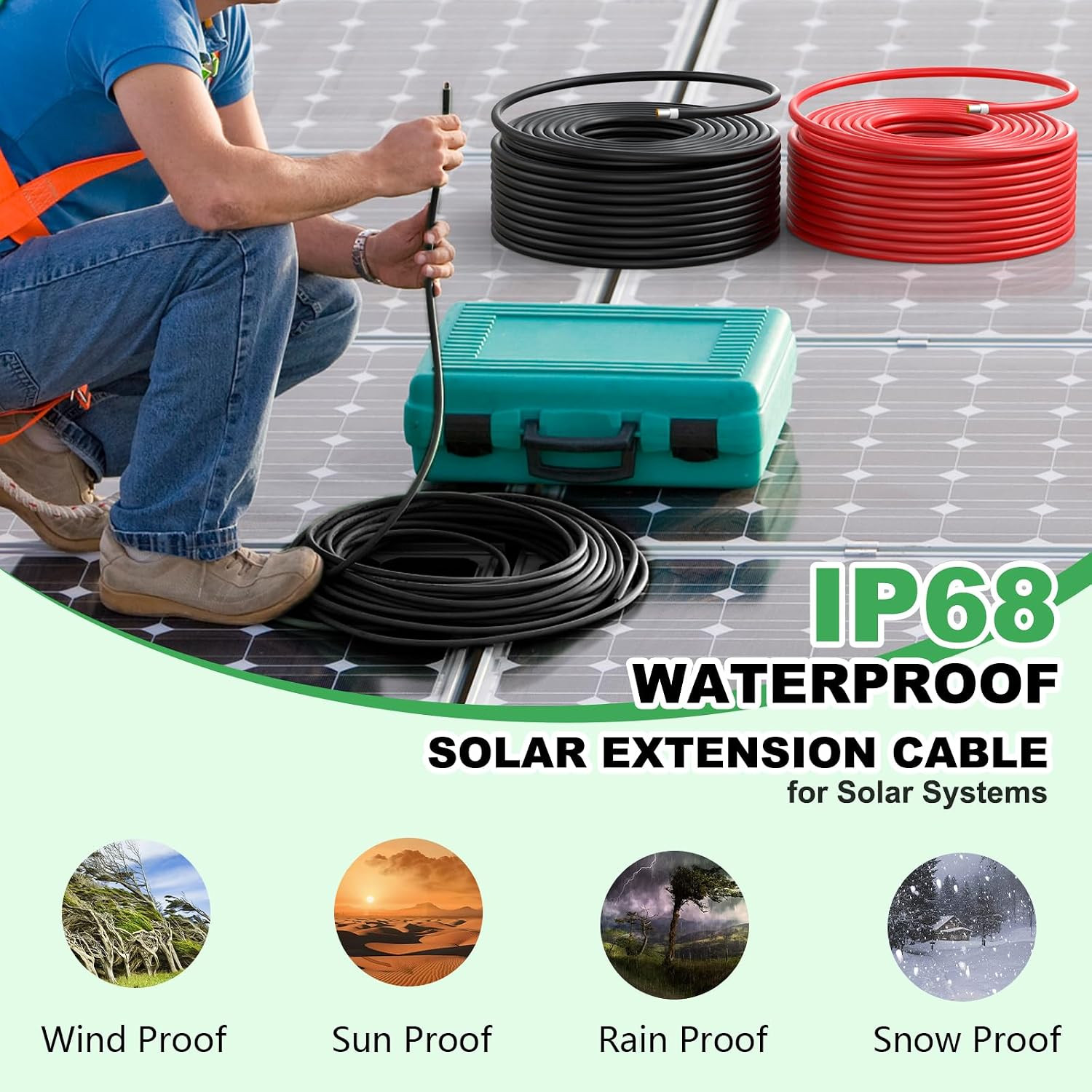 2X100Ft Solar Wire 10AWG， Solar Panel Cable Tinned Copper PV Wire for Outdoor Ca