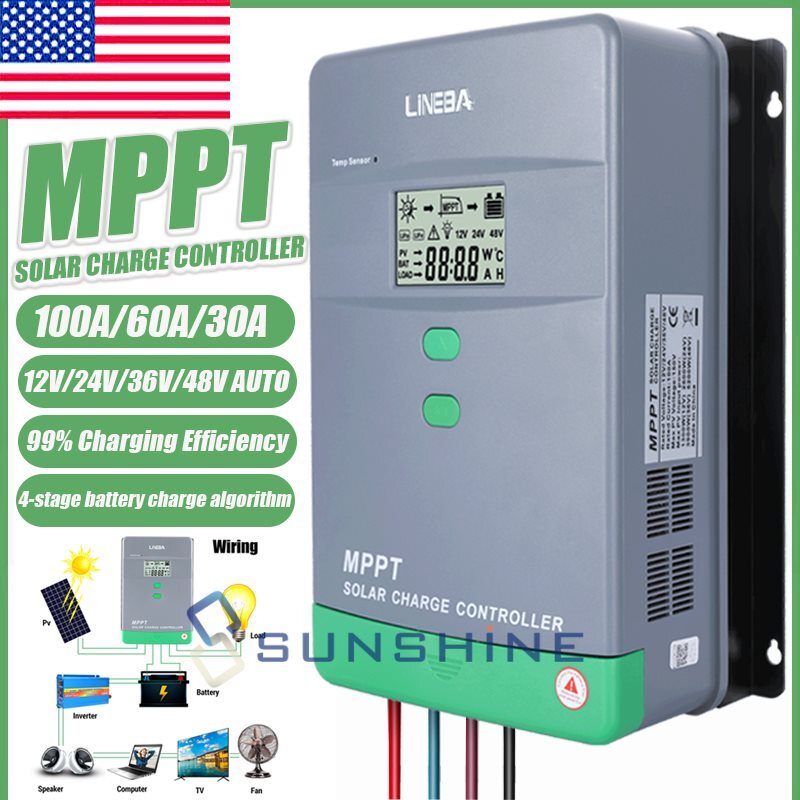 MPPT/PWM Solar Panel Regulator Charge Controller Auto Focus Tracking LCD 12/24V