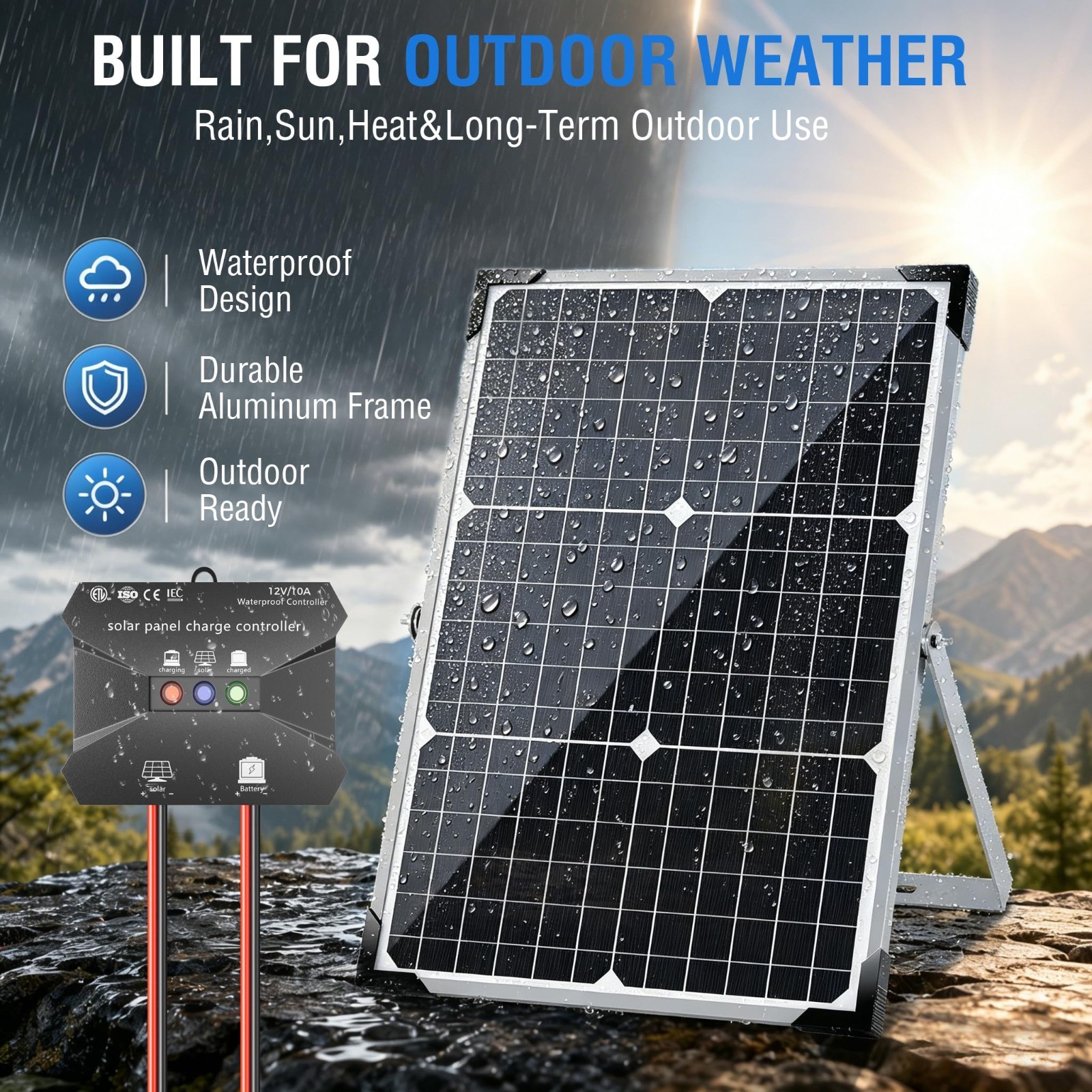 30W Solar Battery Charger Kit – 12V Waterproof Solar Panel with 10A Controller,
