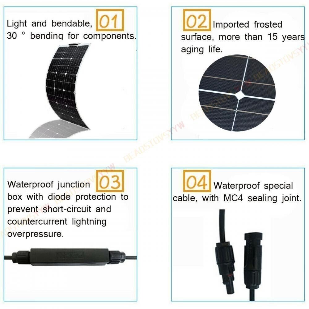 300W Flexible Solar Panel for Boat RV Car Camping Battery Charging Solutions